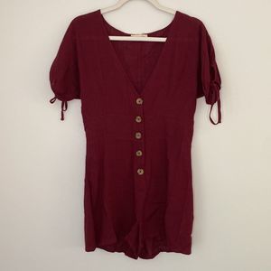 LA Hearts Red Short Sleeved Linen Romper Size Medium